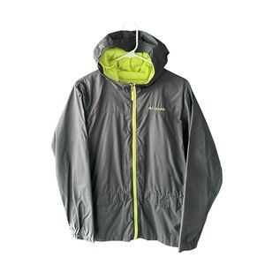 Columbia Gray With Neon Yellow Fleece Lined Full Zip Hood Wind Jacket Youth XL